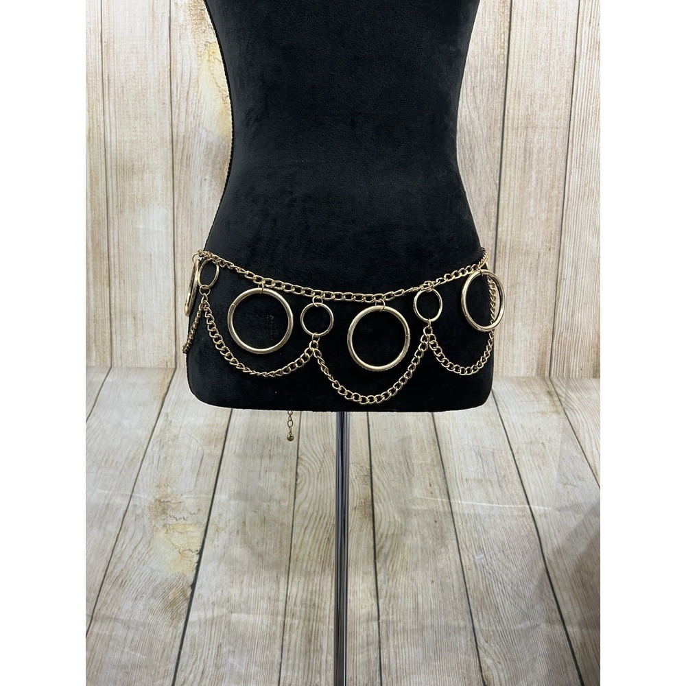 NWT Women Gold Tone Chain Belt O-Rings Adjustable Waist Hip Chunky Boho Festival